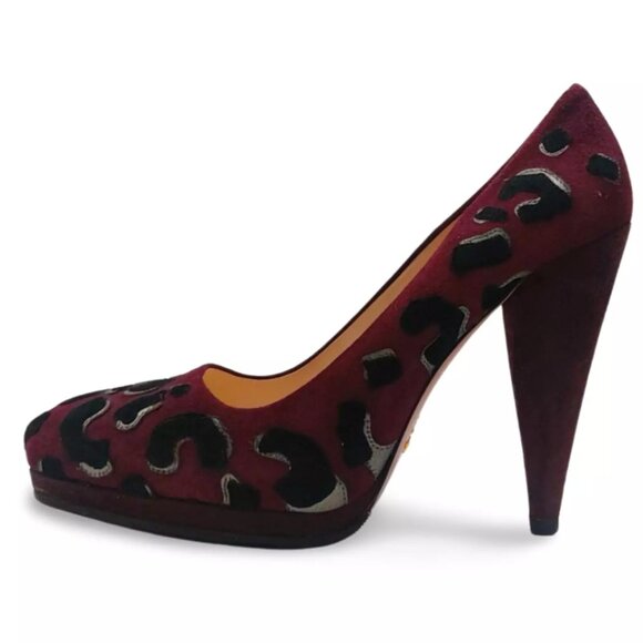 Prada Burgundy Suede Leopard Print Pumps Heels - EU Size 36 (0495) - Picture 6 of 10
